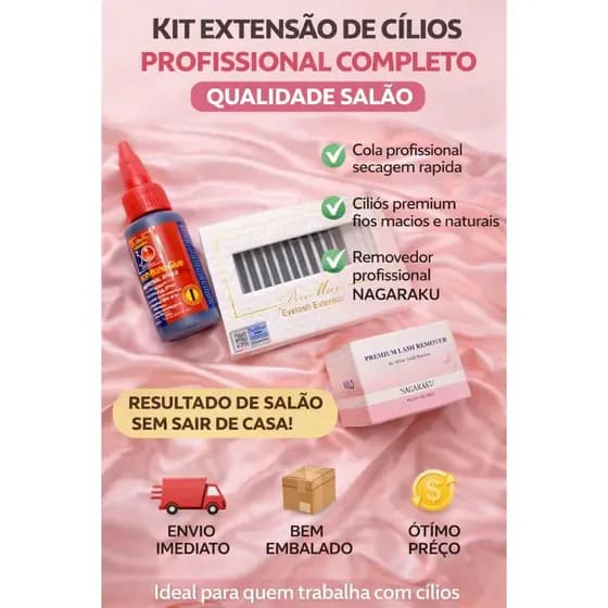 Kit Extensão de Cílios Profissional Cola + Fios + Removedor NAGARAKU