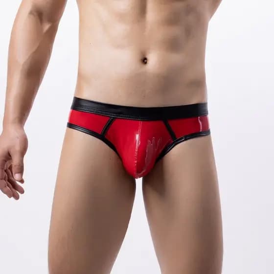 Novo produto pronto estoque cuecas de biquíni masculinas sentir couro envernizado cor combinando roupa interior moda cal