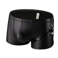 Novo produto pronto estoque cueca boxer masculina de couro envernizado boxer couro sintético cintura baixa Design U-conv