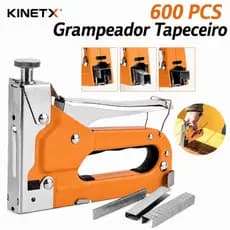 Kit 600 Grampos + Grampeador Tapeceiro Profissional 3 em 1 Aço Reforçado Regulável para Madeira Sofá Estofado