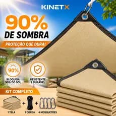 Rede De Sombreamento 90% 6x5m KINETX Material Premium Com Ilhós E Bainha + Corda E Mosquetão