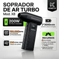 Soprador De Ar Turbo KINETX 150000RPM 6 Velocidades Display LED Portátil Recarregável