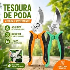 Tesoura de Poda Lâmina Aço Inox 3mm KINETX Profissional Super Resistente e Ergonômica