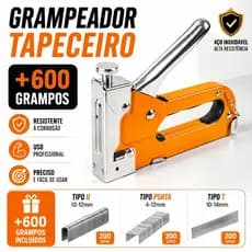 600 Grampos Inclusos + Grampeador Manual KINETX Profissional de Impacto de Aço Carbono para Pregos Tipo U T e Porta