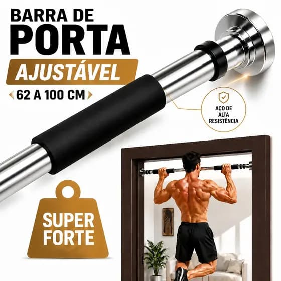 Barra Fixa de Porta e Parede Regulável 62 a 100 cm Exercícios Musculação Calistenia KINETX