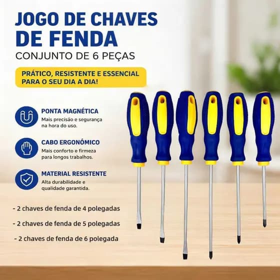Jogo De Chaves De Fenda E Philips Com 6 Peças em Aço Cabo emborrachado