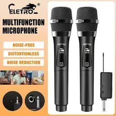 Microfone dinâmico sem fio profissional duplo UHF recarregável