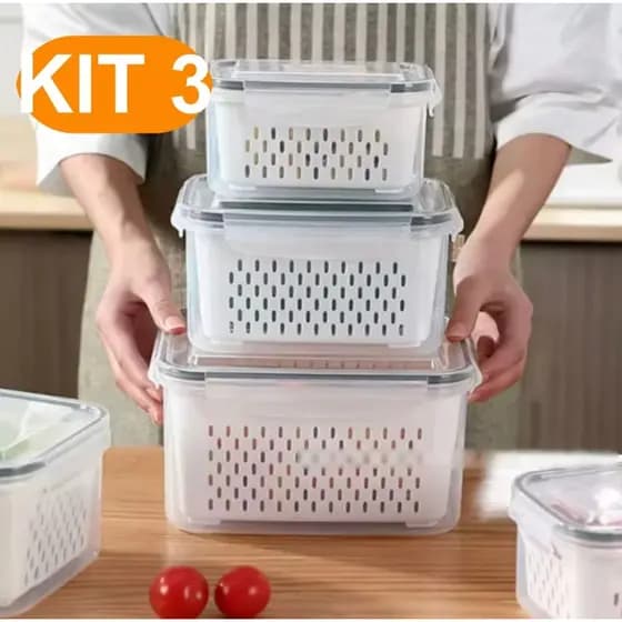 Kit 3 potes Organizadores Geladeira Organizador Alimentos Vegetais Cozinha Branco