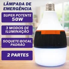 Lâmpada de Emergência LED 50W/30W Bivolt – Dura 6h sem Energia, Portátil, Recarregável