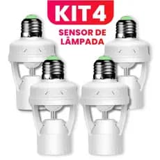Kit 4 Sensor de Movimento para lâmpada Soquete E27 c/ sensor de presença Bivolt 110V~220V Max 60W