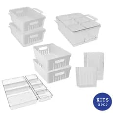Kit Organizador de Geladeira 16 Peças Porta Temperos Cestos Escorredores Organizadores Transparentes
