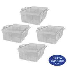 Kit 4 Pote Porta temperos Porta Condimentos Organizador Com 6 Divisórias