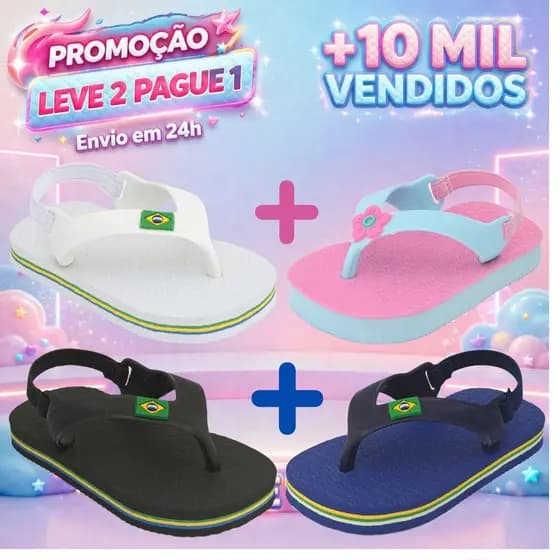 KIT Chinelos de Elastico Para Menina e Menino Bebê Baby Brasil Borracha Original Anti-Derrapante