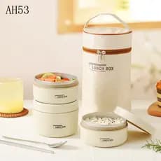 Caixa Térmica Portátil para Almoço Feita de Aço Inoxidável 304 com Bolsa de Grande Capacidade, Caixa Bento Multicamadas,