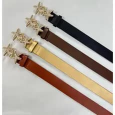 Cinto de couro com fivela dupla de estrela do mar strass, acessório versátil para calça jeans e vestidos