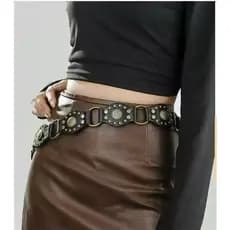Cinto Feminino Vintage com Tachas, Couro Sintético, Estilo Boêmio para Calças Jeans e Vestidos