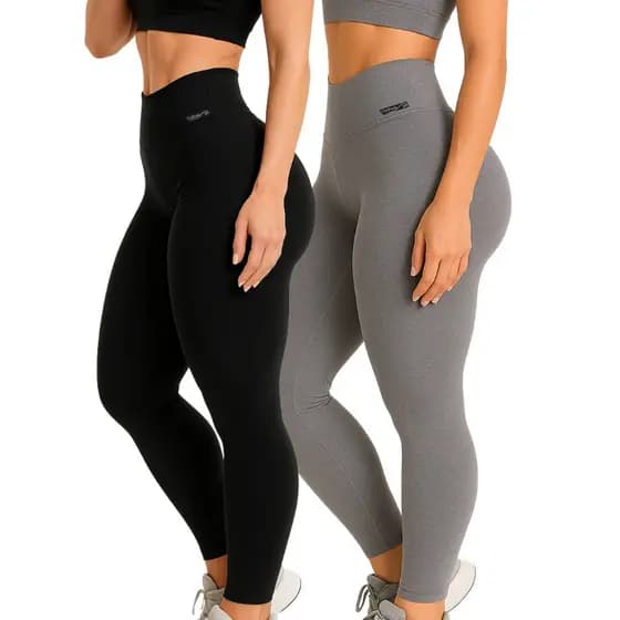 Kit 2 Calças Legging Feminina Cintura Alta e Modeladora Academia Fitness Básica Confortável