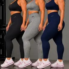 Kit 3 Calças Legging Plus Size Feminina Cintura Alta Zero Transparência Academia Confortável Fitness