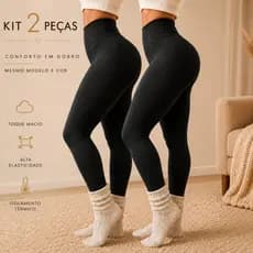 Kit 2 Calças Legging Flanelada Peluciada Cintura Alta e modeladora Zero transparência