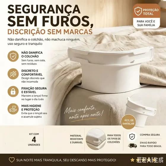 Fixador de Colchão Antideslizante, Fácil de Instalar, Compatível com Cama de Solteiro e Casal