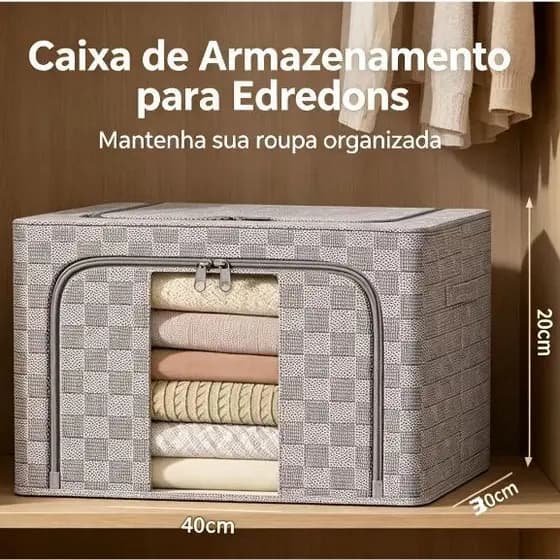 kit4 Caixa Organizadora Roupas Brinquedos Lençol Edredom Guarda Roupa Dobrável Visor Transparente
