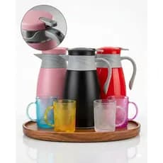 Kit Garrafa Térmica 1L + 4 Xícara Café Chá Cozinha Premium Cantinho do Café Luxo Vermelha Preta Rosa