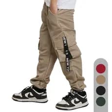 Calça com Bolsos Cargo Masculina Infantil Menino Jogger Frio Bege Preta Verde Vermelha Calca Criança