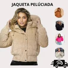 Jaqueta Puffer Pelúciada Cotelê Capuz Pelinho