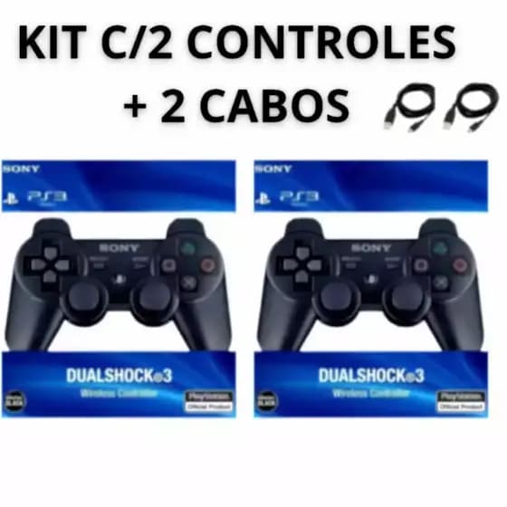 Controle Joystick Sem Fio Dualshock 3 Ps3 Preto Compatível + Cabo