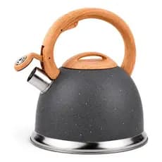 Chaleira Com Apito 3L Bico Inox Cabo Amadeirado Acabamento Marmorizado