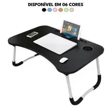 Mesa Notebook Dobrável Portátil com Suporte Celular e Porta Copo Cama Sofá 6 Cores MDF