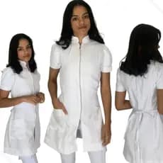 Jaleco Feminino Manga Curta Oxford Acinturado Com Zíper Gola Padre Várias Cores