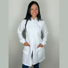 Jaleco Branco Feminino Acinturado com Zíper e Punho – Oxford Premium