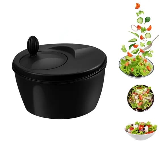 Centrífuga de Salada Manual 4 Litros - Secador de Verduras e Legumes - Grande Capacidade - All Black
