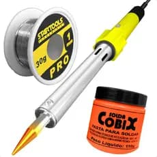 Kit Ferro De Solda Profissional 220V 100W + Pasta De Solda E Estanho 30g