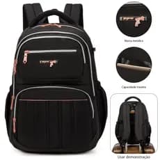 Mochila feminina impermeável reforçada, grande capacidade
