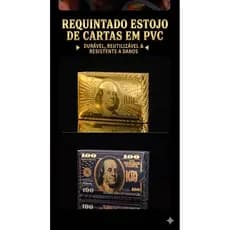 Baralho De Cartas Plástico À Prova D'água Luxo Dólar - Ouro/Preto/Rosé Poker Premium Pronta Entrega