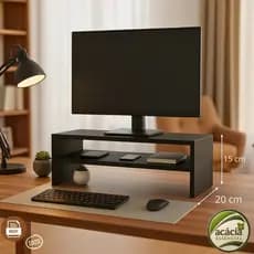 Suporte de Monitor Ergonômico MDF 15mm Preto/Branco/Louro Freijó – Qualidade Premium