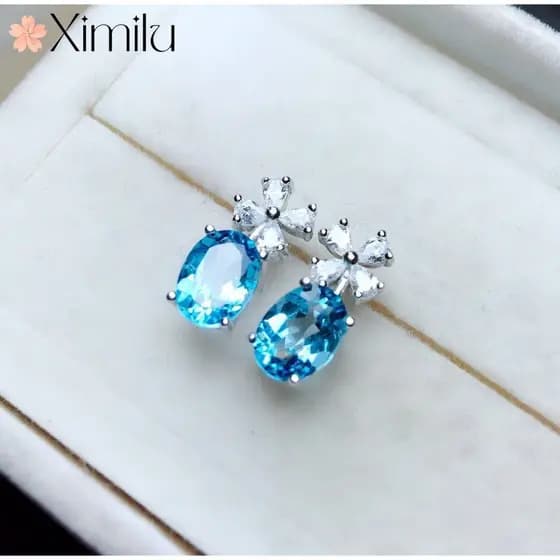 ❤ Original requintado Aquamarine estilo curto 18K brincos de ouro branco feminino trevo de quatro folhas brincos moda jó