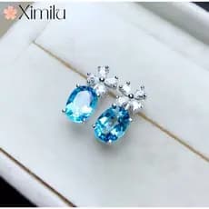 ❤ Original requintado Aquamarine estilo curto 18K brincos de ouro branco feminino trevo de quatro folhas brincos moda jó