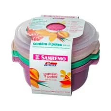 Conjunto 3 Potes Redondos Plástico Sanremo 530ML Coloridos