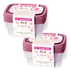 8 Pote Plástico 280ml Retangular Microondas Freezer Bpa Free Cor Lilás ou Bege