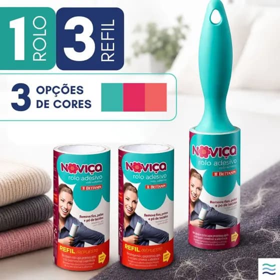 Kit com 1 rolo + 2 Refil para Rolo Adesivo Tira Pelo Cabelo Fiapo Pó Noviça 30 folhas cada
