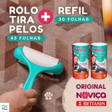 Kit Rolo Tira Pelos Cabelo Fiapo Pó Bettanin Noviça Max 45 Folhas + Refis Pet