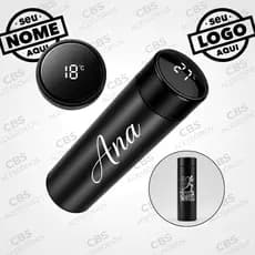 Garrafa Térmica Inteligente 500ml: Display de Temperatura e Personalização a Laser - Nome - Logo - Time