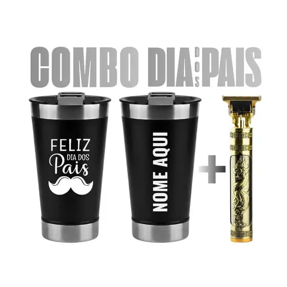 DIA DOS PAIS IMPERDÍVEL! KIT Copo + Abridor Personalizados e Máquina 3 em 1 Barba, Cabelo e Bigode