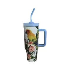 Copo Térmico Alça e Canudo, canudo de aço inoxidável Estampado Fauna Passaros- 1200ML