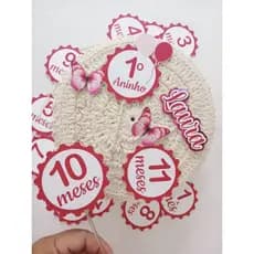 Kit Topper Mêsversário Menina Rosa/Pink com nome e borboletas - Papelaria Personalizada - Topo de bolo personalizado