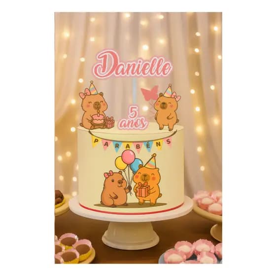 Topo de Bolo Capivaras - Festa Personalizada Capivara - Topo de Bolo Personalizado - Papelaria Personalizada - Capivara
