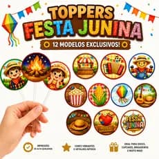 Kit 24 / 36 Toppers para docinhos Tema Festa Junina - Toppers Personalizados - Arraiá Personalizado - Festa São João